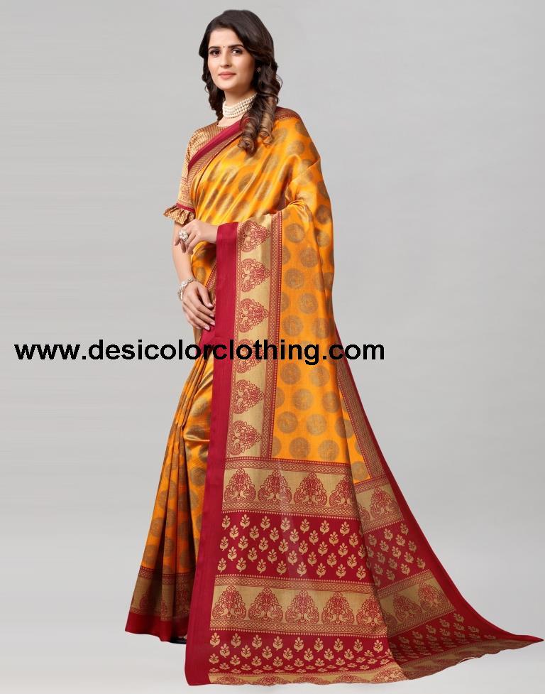 Turmeric Yellow Coloured Poly Silk Printed Saree | SLV2228S125