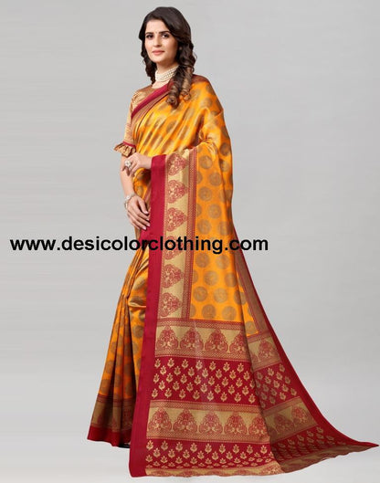 Turmeric Yellow Coloured Poly Silk Printed Saree | SLV2228S125