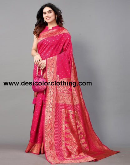 Pink And Golden Banarasi Silk Saree