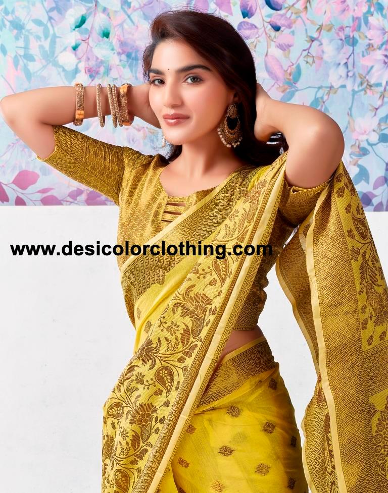Yellow Silk Plain Saree