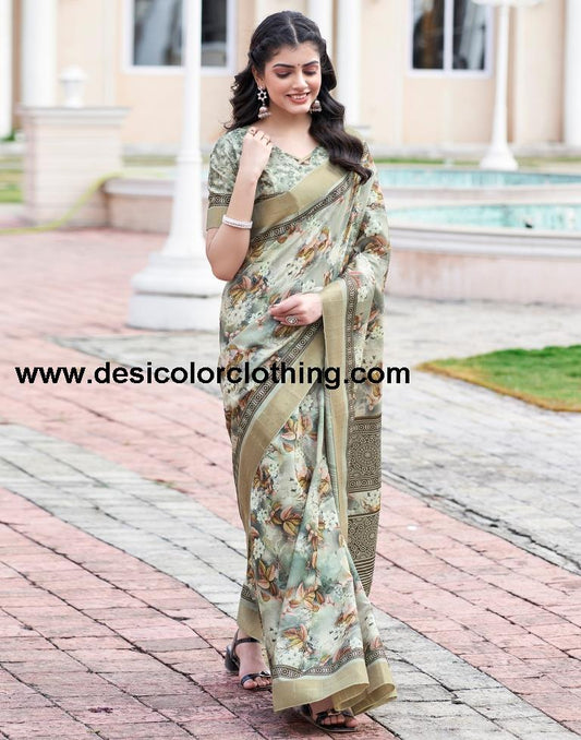 Beige Silk Printed Sarees