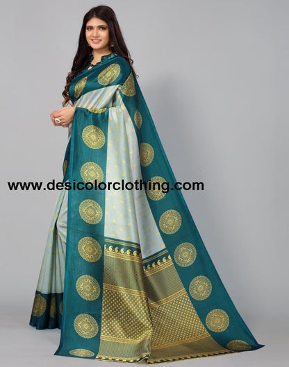 Dusty Green Printed Silk Saree
