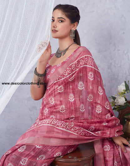Pink Printed Cotton Saree