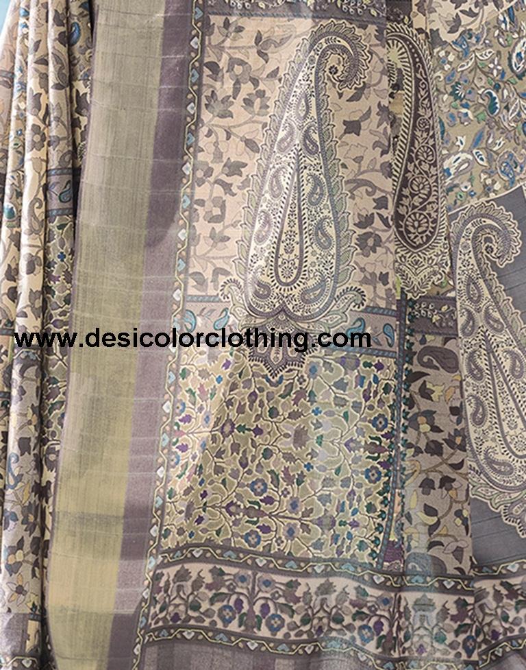 Beige Silk Printed Saree