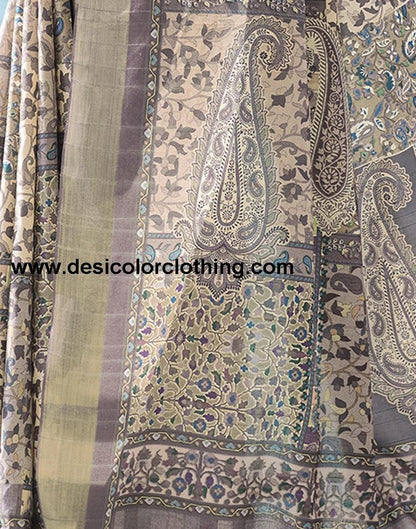 Beige Silk Printed Saree