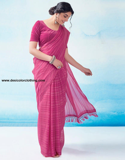 Rani Pink Georgette Plain Saree