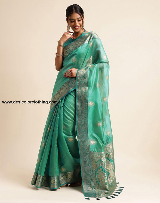 Rama Green Silk Banarasi Saree