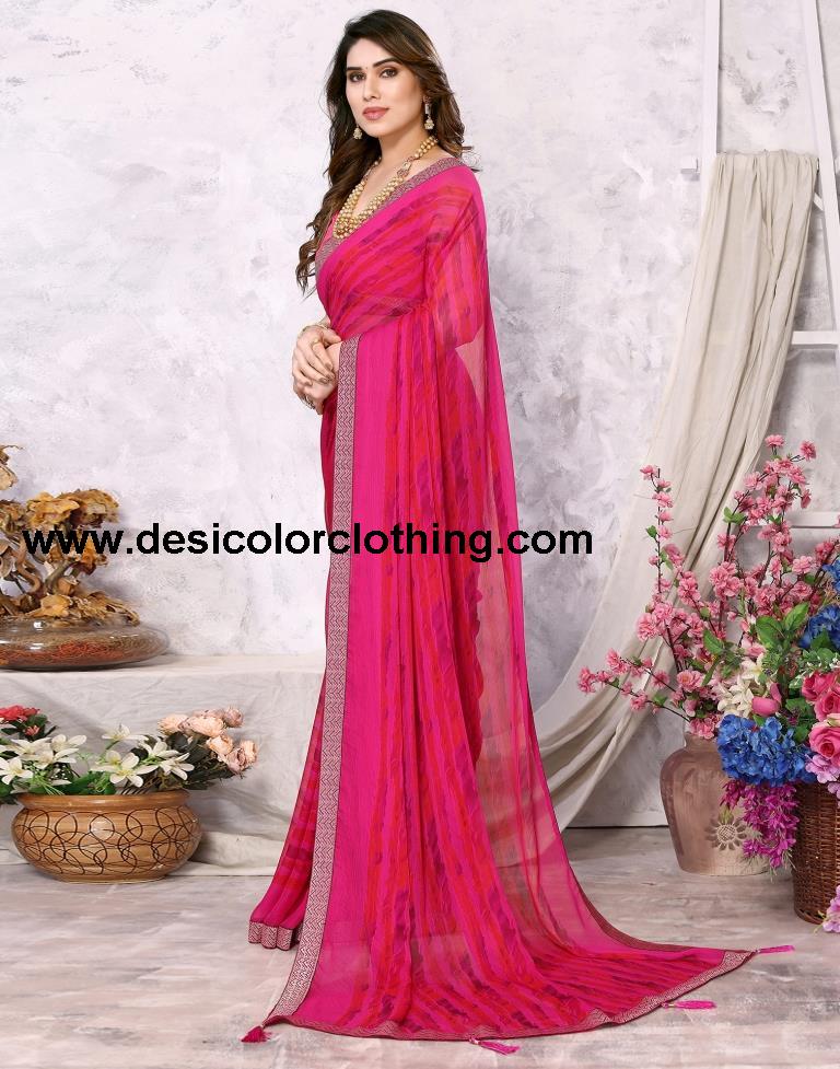 Rani Pink Chiffon Printed Saree
