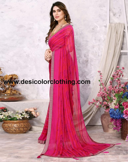 Rani Pink Chiffon Printed Saree