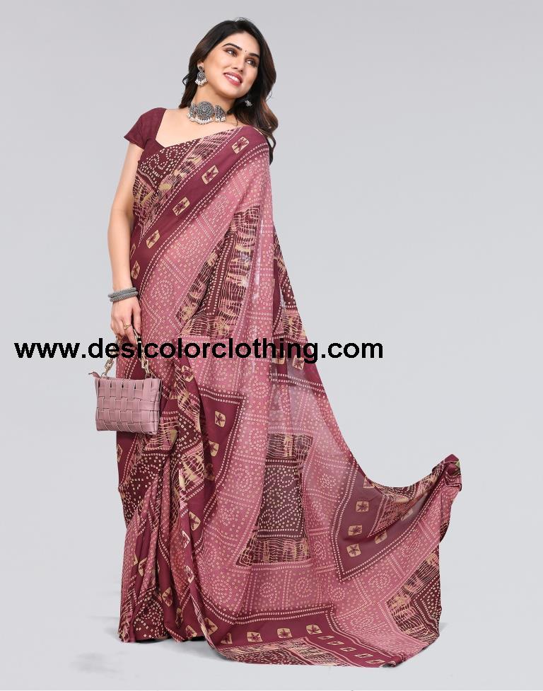 Dusty Pink Bandhani Georgette Saree