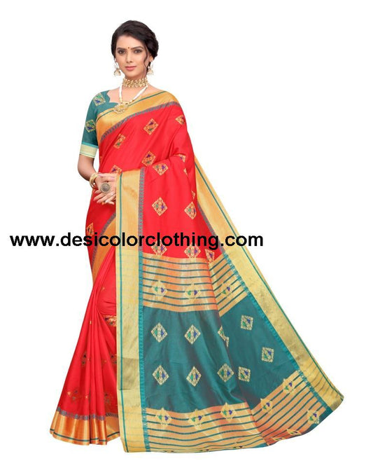 Red Coloured Poly Silk Jacquard Partywear saree | SLV1657S129