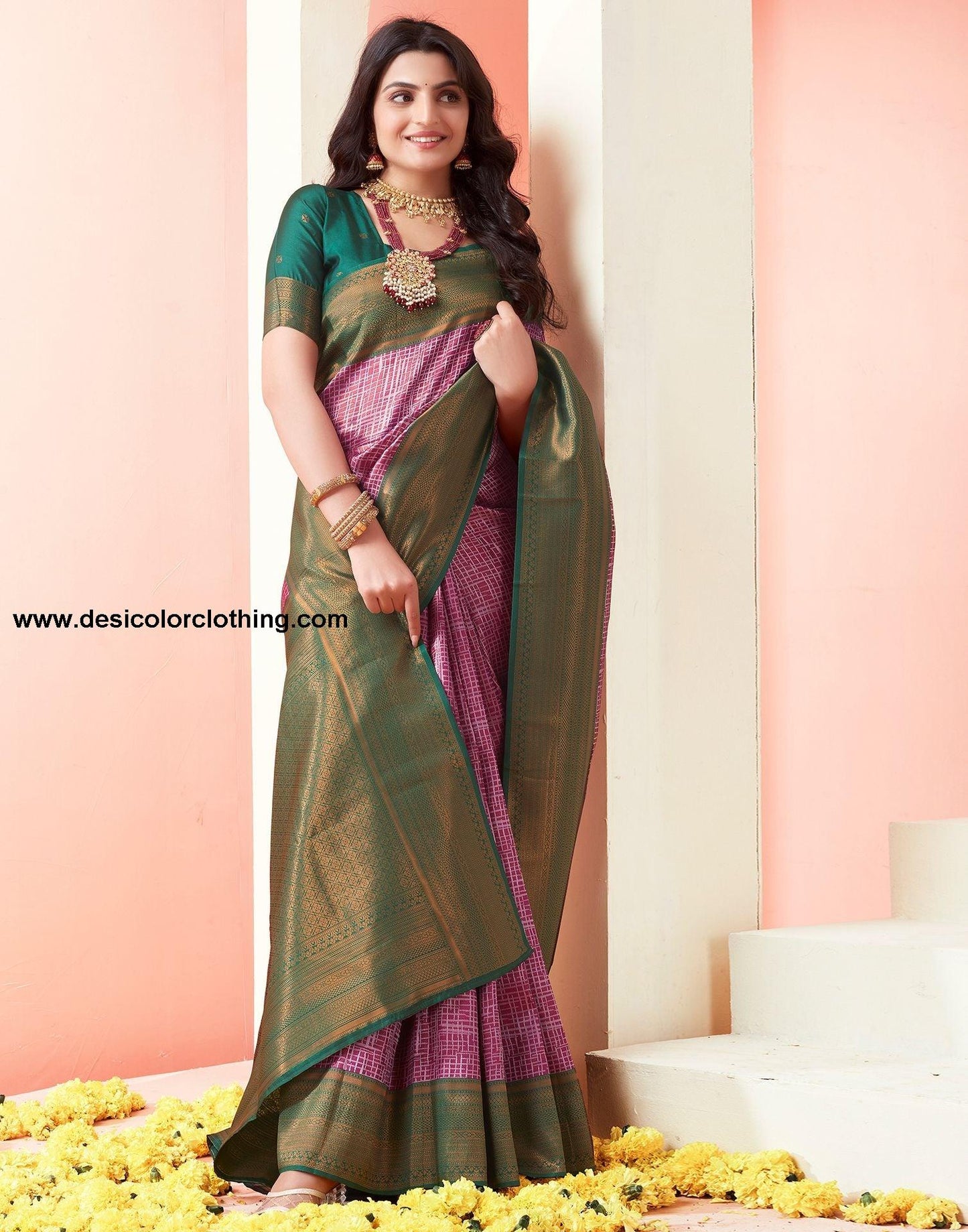 Dark Green Jacquard Silk Saree