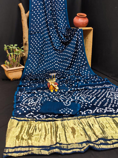 Gajji Silk Pallu Lagdi Patta Saree with Hand Block Print