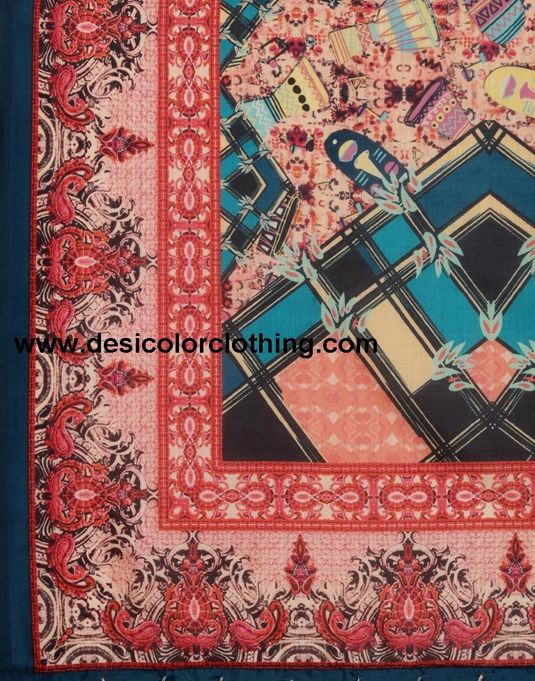 Beautiful Peacock Blue Coloured Poly Silk Digital Printed Casual Wear Lehenga
