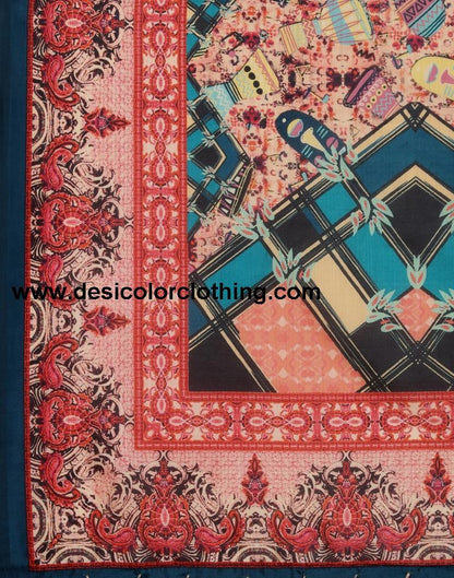 Beautiful Peacock Blue Coloured Poly Silk Digital Printed Casual Wear Lehenga