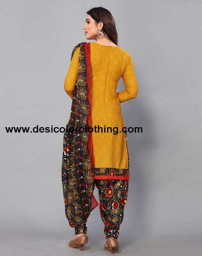 Yellow Printed Unstitched Salwar Suit Material