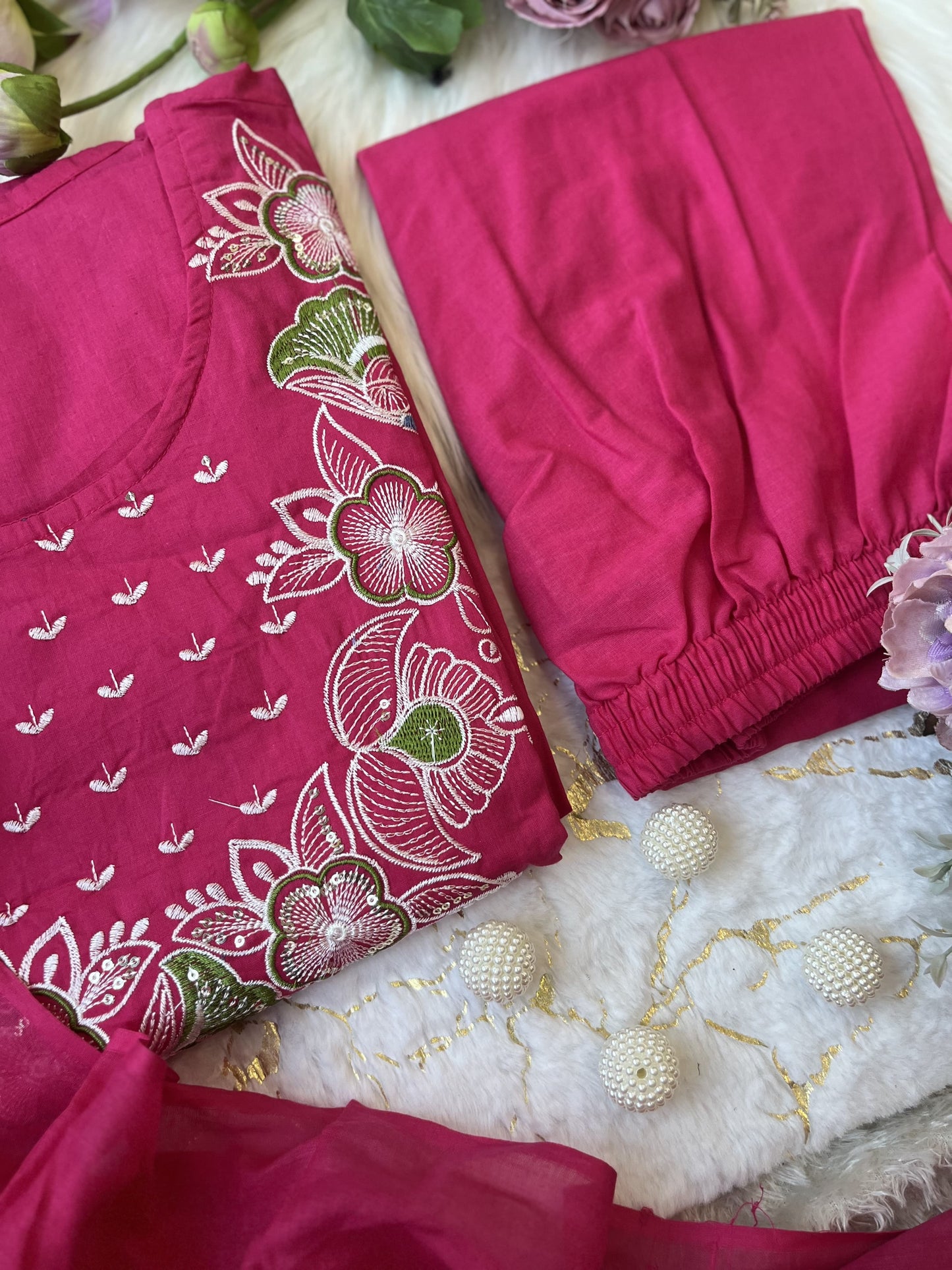 Product Image - Designer Cotton Anarkali Suit Set with Embroidered Dupatta - Festive & Wedding Wear