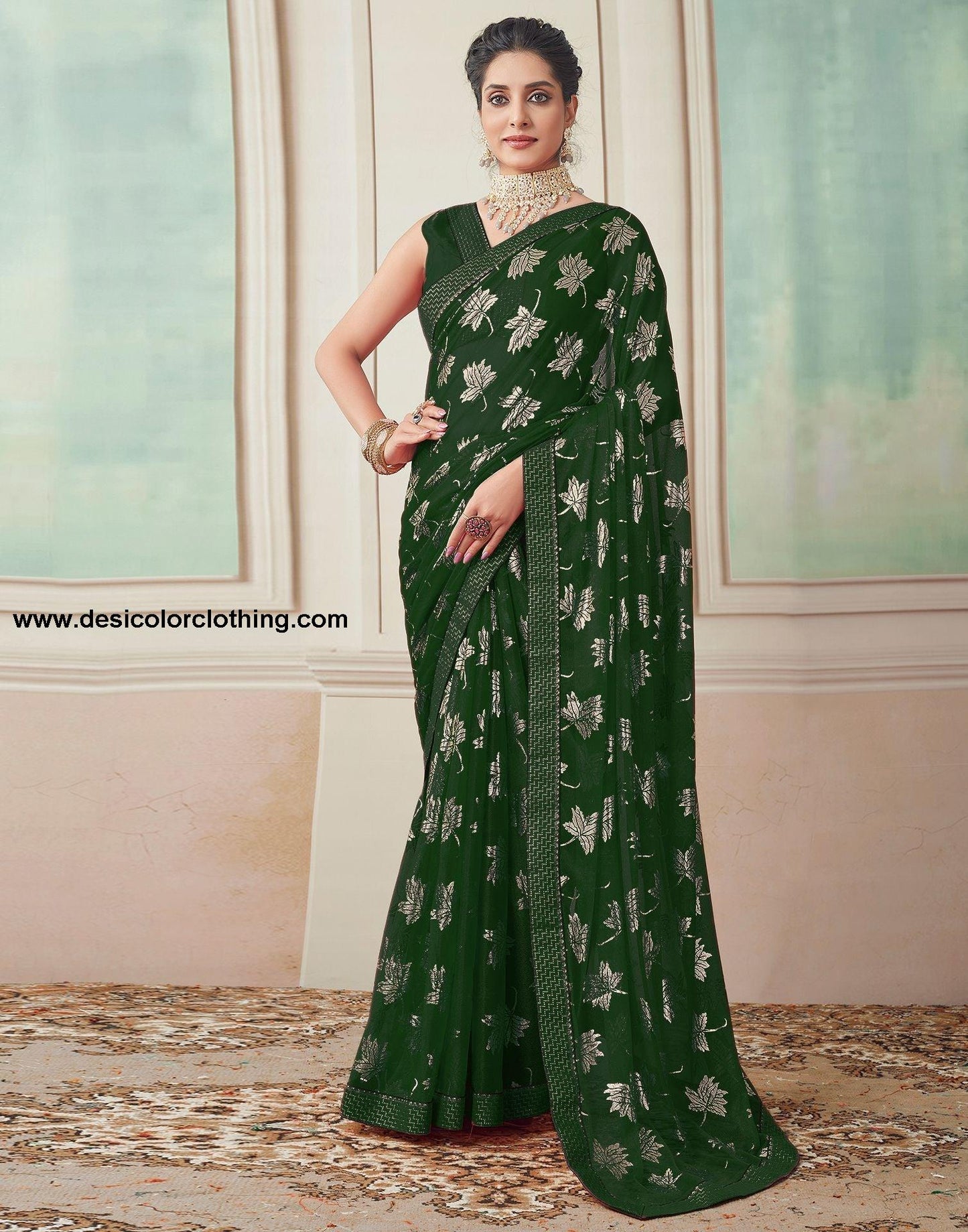 Dark Green Plain Lycra Saree