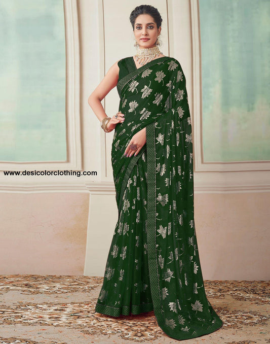 Dark Green Plain Lycra Saree