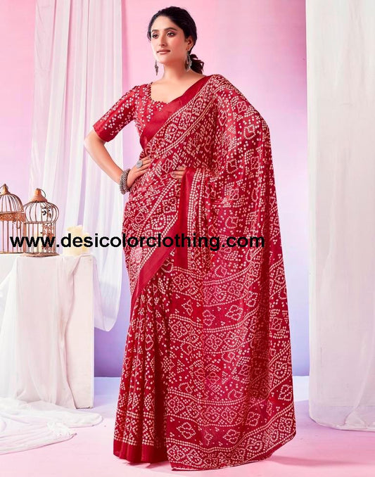 Red Silk Bandhani Saree