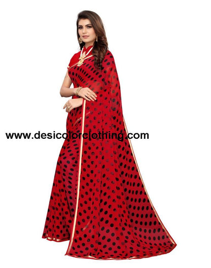 Red Coloured Printed Chiffon Saree | SLV1268S451