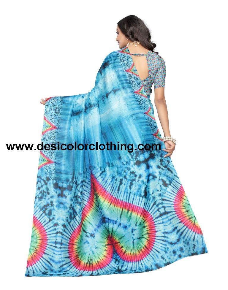 Blue Printed Silk Saree