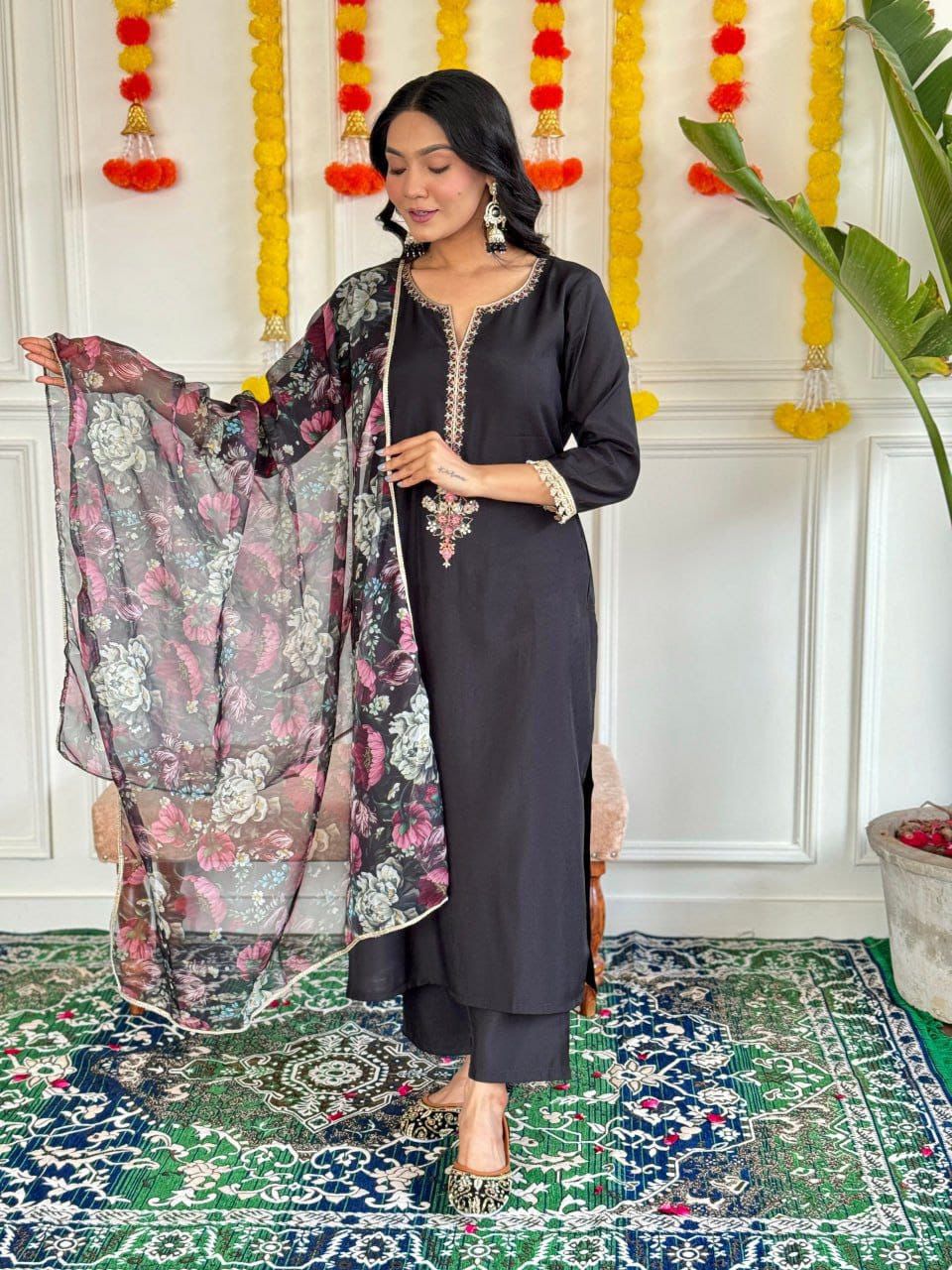 Product Image - Elegant Rayon Kurti with Silk Dupatta - Embroidered Ethnic Wear