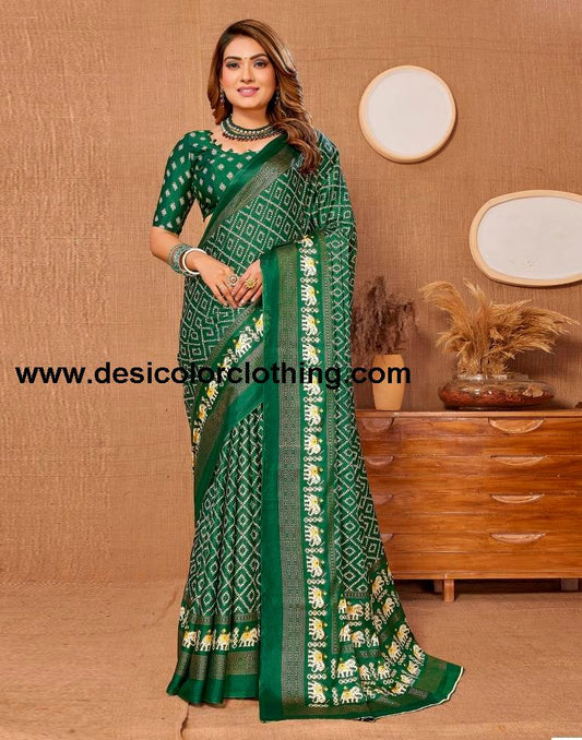 Dark Green Printed Saree