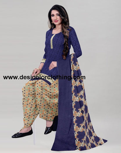 Precious Navy Blue Printed Unstitched Salwar Suit