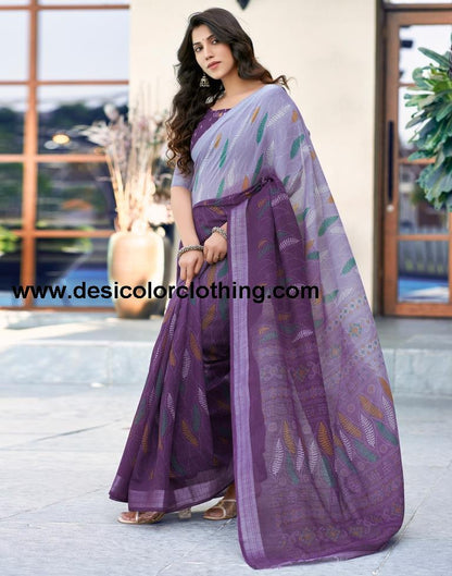 Deep Purple Printed Cotton Saree