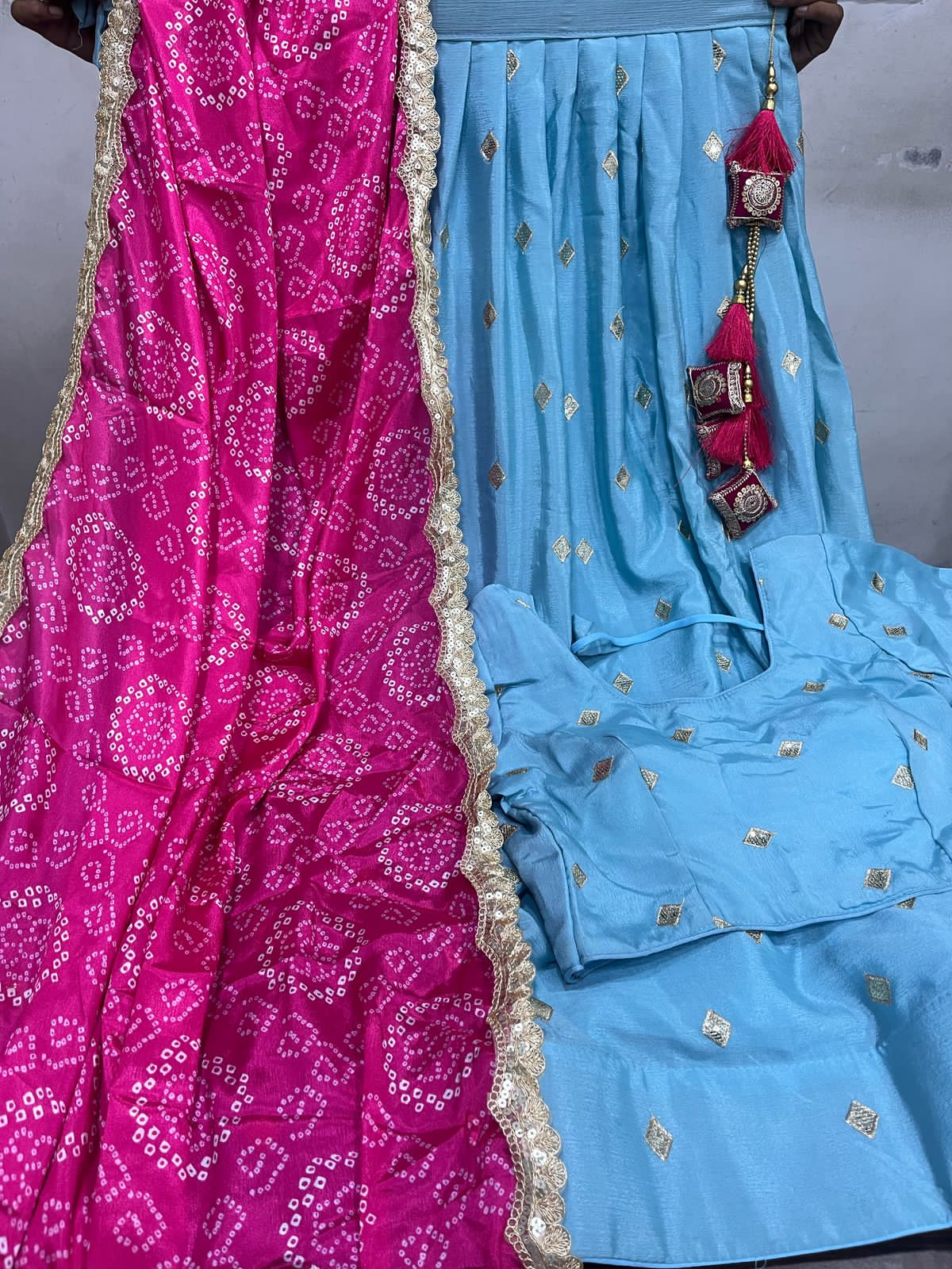 Product Image - Elegant Chinon Silk Lehenga Set with Bandhni Dupatta