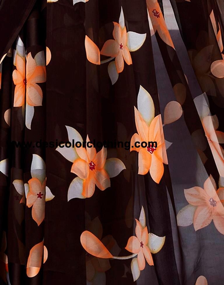 Brown Georgette Printed  Saree