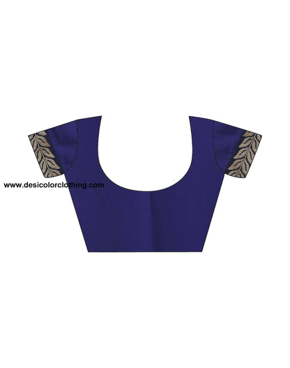 Navy Blue Bhagalpuri Silk Blouse & Georgette Saree with Lace and Tassels