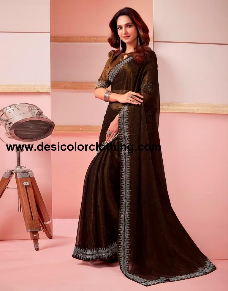 Copper Chiffon Plain Saree