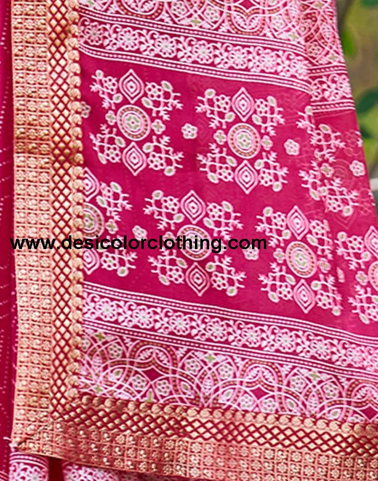 Pink Georgette Printed Saree