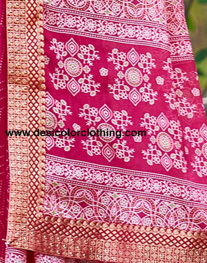 Pink Georgette Printed Saree