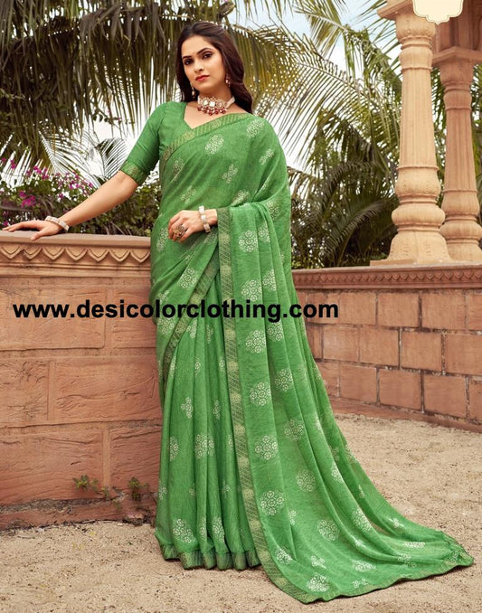 Green Chiffon Printed Saree