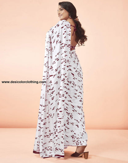 White Printed Chiffon Saree