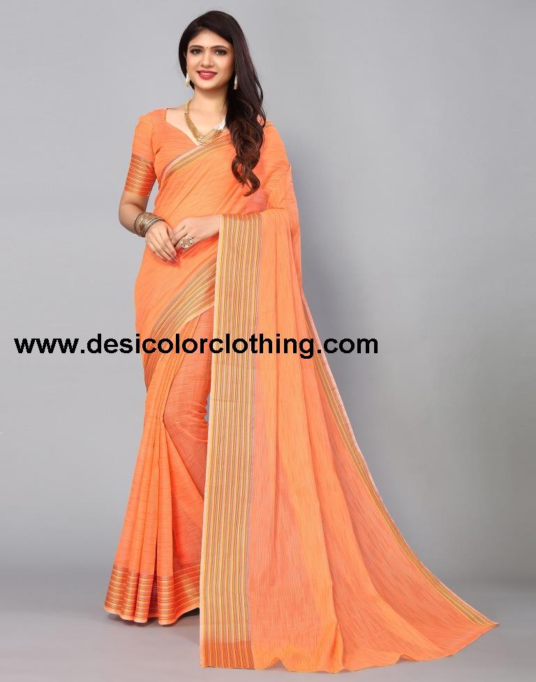 Orange Cotton Saree