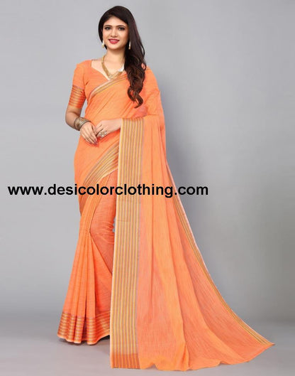 Orange Cotton Saree