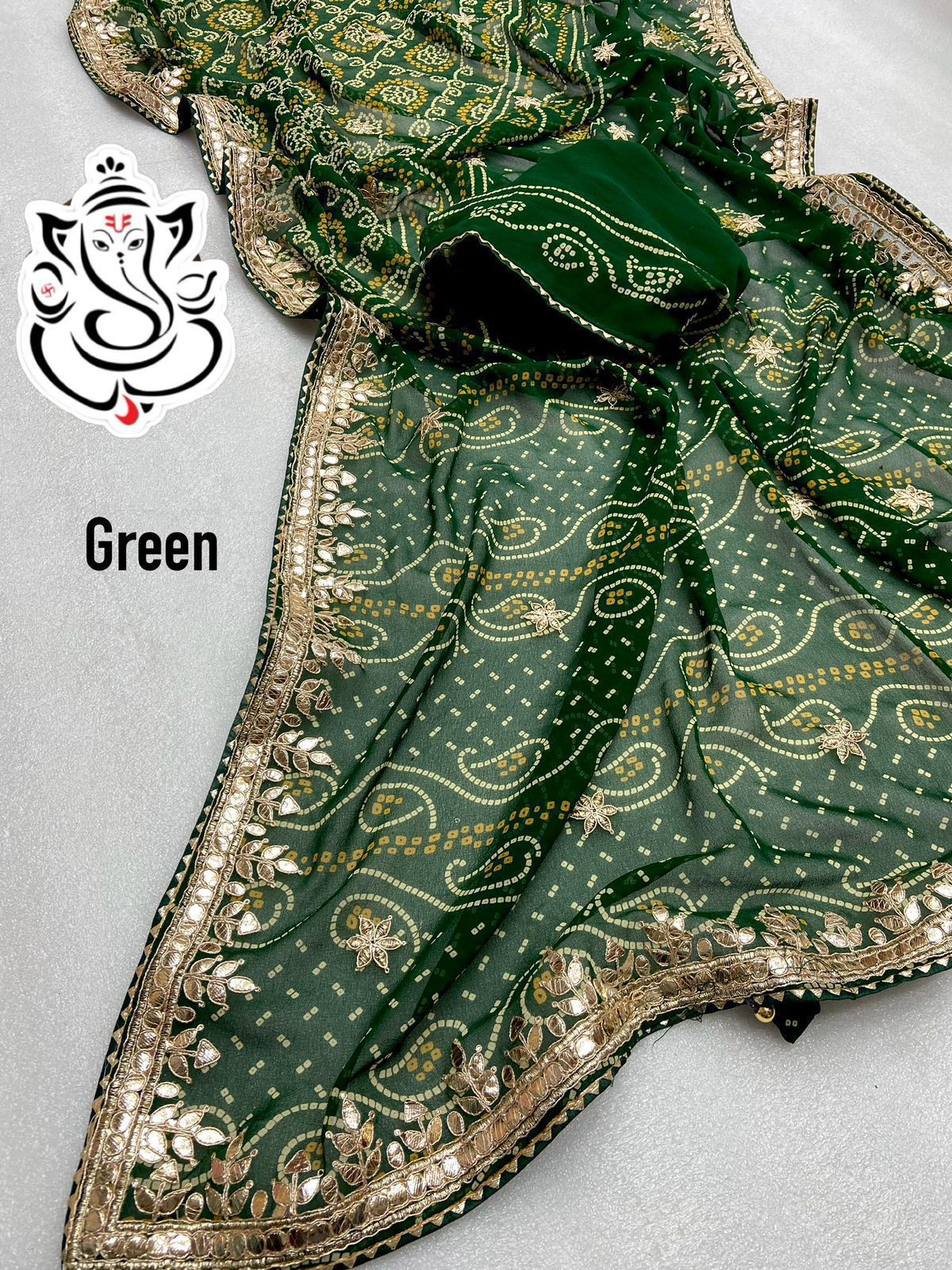 Product Image - Exquisite Georgette Bandej Saree with Gota Patti Work | Festive Wear