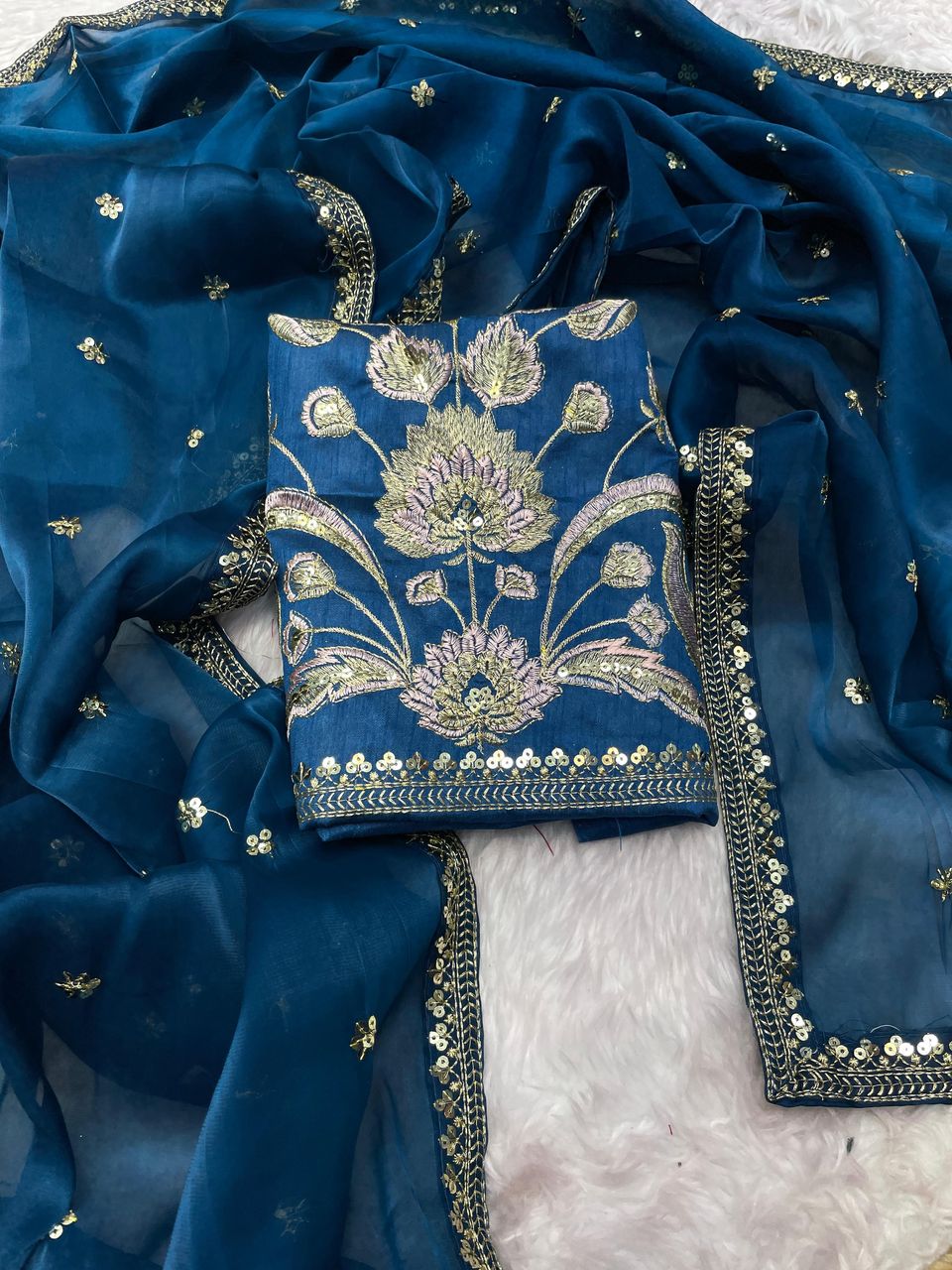 Product Image - Elegant Zimmy Choo Satin Saree with Sequence Embroidery