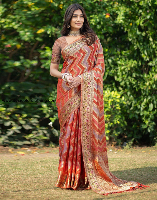 Orange Jacquard Organza Saree