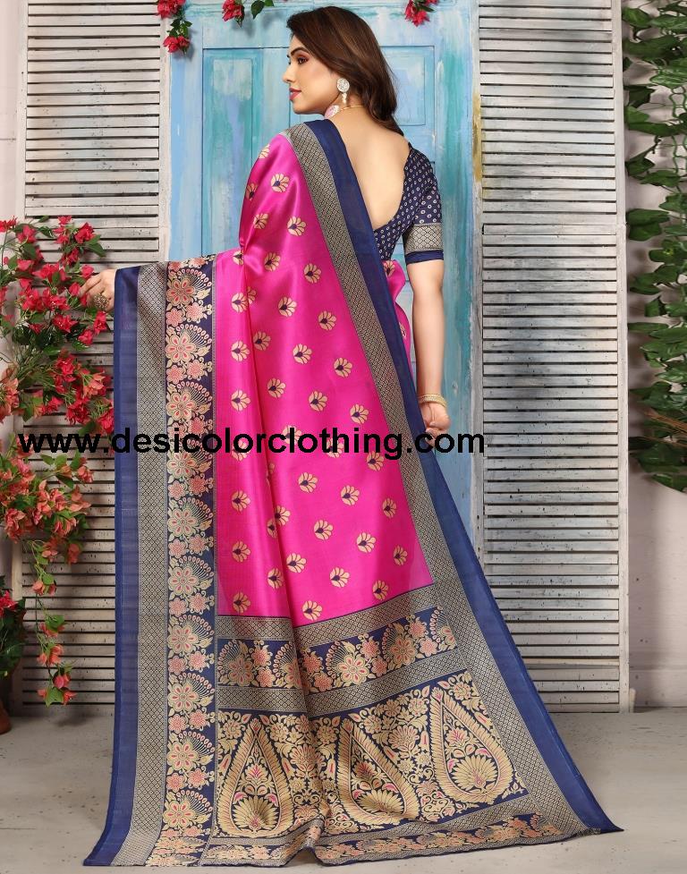 Pink Silk Printed Saree