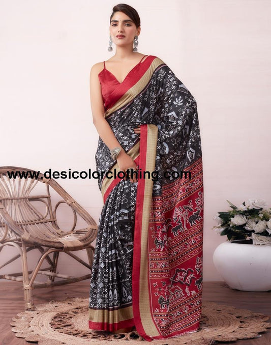 Black Silk Printed  Saree
