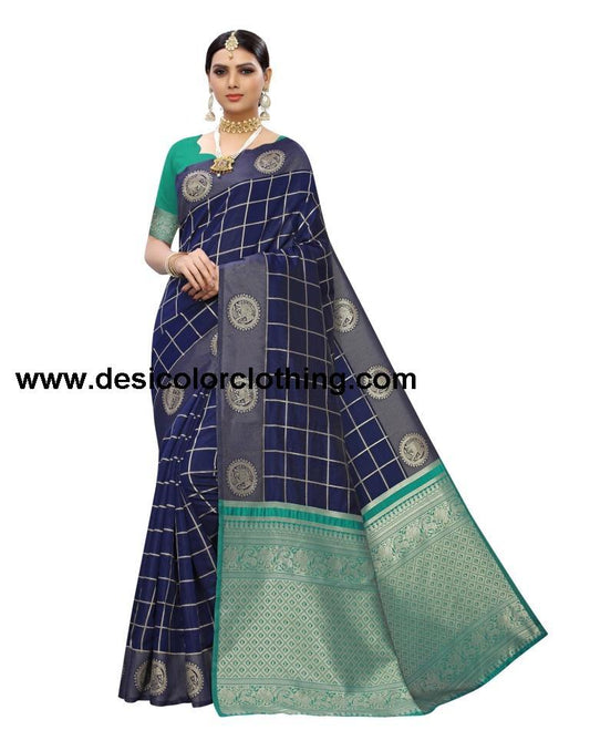 Dark Blue Coloured Poly Banarasi Silk Jacquard Partywear saree