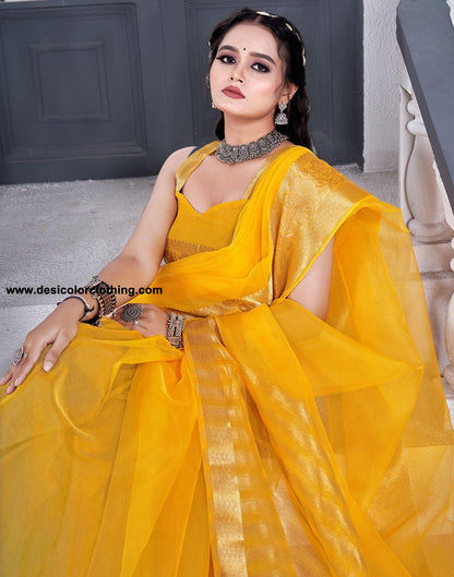 Turmeric Yellow Plain Organza Saree