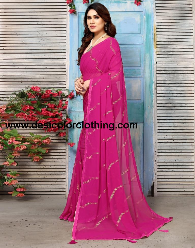 Rani Pink Georgette Printed Saree