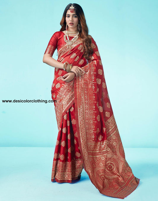 Red Jacquard Silk Saree