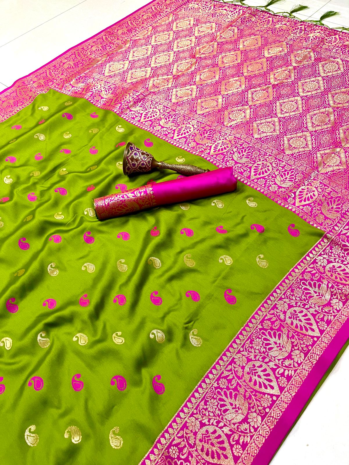 Product Image - Exquisite Pure Soft Satin Banarasi Silk Saree with Original Gold Jari
